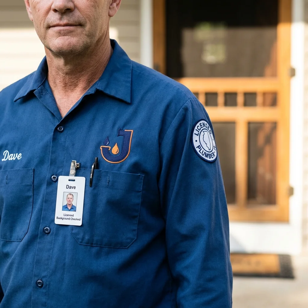 Licensed plumber showing ID badge in Dodge Center, MN