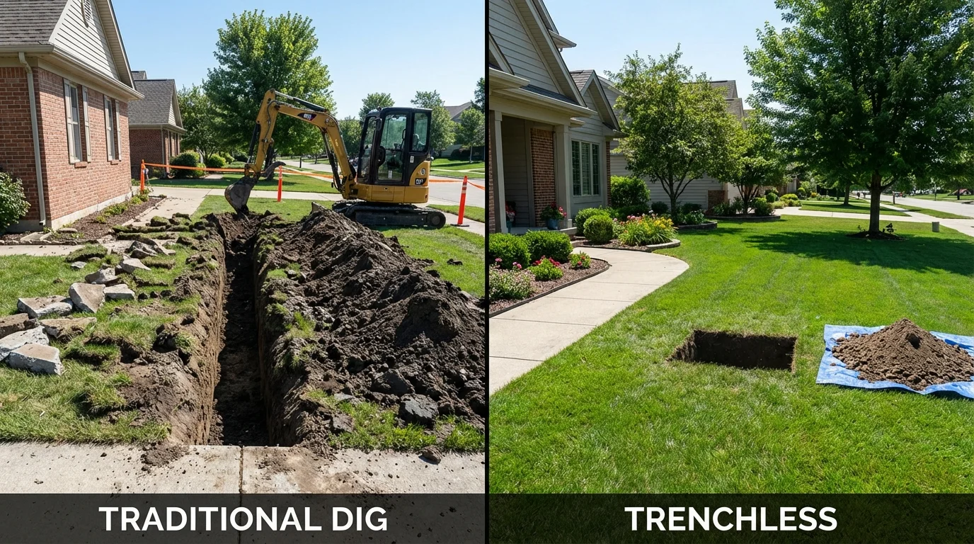 Trenchless sewer repair with minimal yard damage versus traditional excavation in Dodge Center, MN